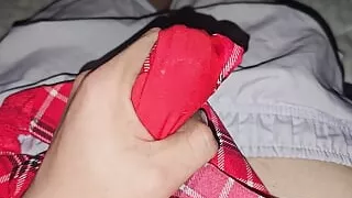 Load of hot cum inside her pantie gusset