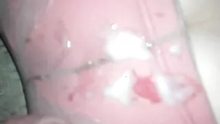 Cum on her pantyhosed and panty ass then on her bare feet