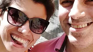 Quickie! Going for a Walk with a Cum Mouthful!