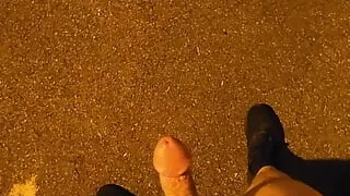 Playing inside and outside around a public bathroom