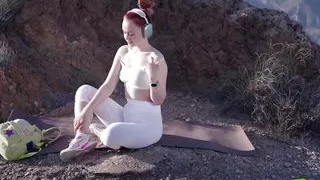 Redhead Peed in Mountains After Yoga Workout
