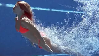 Mary Kalisy sexy brunette milf in red lingerie