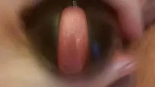 Riding her strap on in my cage and cumming all over