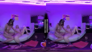 Lesbian Black Light Chilling Out Vaping Miss Pussycat Dildoing Blondie Layla To Orgasm