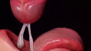 She brings the head of the dick to ejaculation only with her lips and tongue