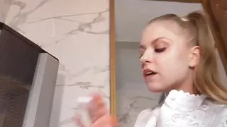 Secretary Foot Jerking - Wet Milking Nylon Feet of Smoking Blonde Office Girl!