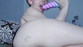 NaughtyAleena keeps a plug in her ass while fucking her pussy hard with a Unicorn dildo