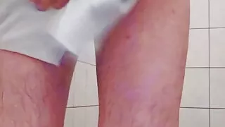 Sissy in shower puts on lingerie