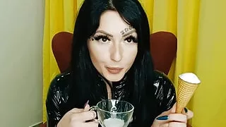 How delicious is this ice cream! And for you, dirty boy, there will be my sweet spittle.