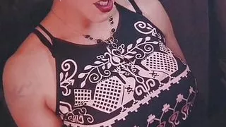 Elegant blonde trans dangles and long cigarette and shows off big cock