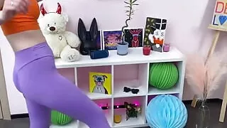 Do Hot Yoga Session with Squats and Masturbation