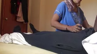 Algerian maid is shocked when French rapper shows off his big black cock