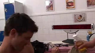 Lovely babes with huge boobs give blowjob and double penetrated