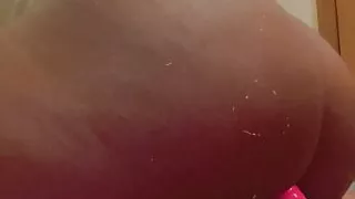 Thick ebony has fun with pink dildo toy