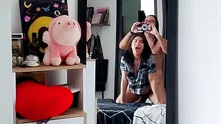 Sexy amateur couple fucking in front of the mirror