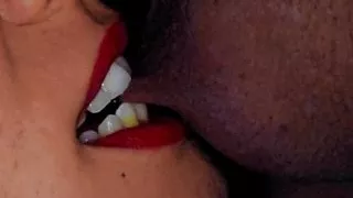 Close up blowjob, ball sucking - cum in mouth - ASMR