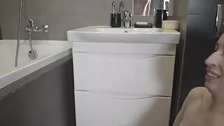 Brunette Wife Gets to Work with Her Mouth