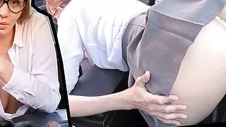 Big Ass Redhead Secretary Gives Road Head in Glasses