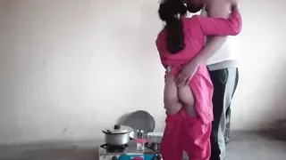 Husband wife sex in kitchen with looking