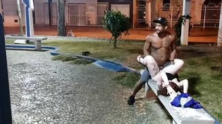 Valentine couple had their first adventure having sex in the public square in front of a church