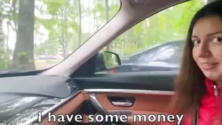18 Year Old Russian Girl Sucks Cock in a Car for Tips with Dialogue
