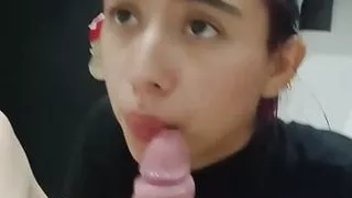 hot guy lets his stepsister in and gives her good oral sex until he cums in her mouth