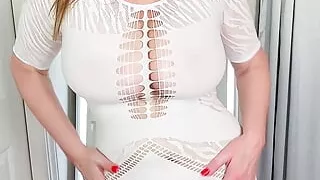 White Sheer MiniDress Posing Tease by Mature MILF Elaina St James - known as The Quintessential Older Woman