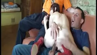 Redhead German teen fucked in hot threesome