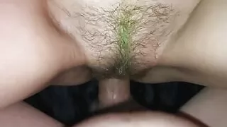 #1. He have cum inside my hairy pussy. His POV closeup:
