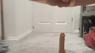Licking up my cum fucking my dildo again