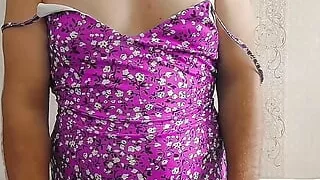 Hot flower short dress hot ladyboy solo dance striptease big butt shemale booty