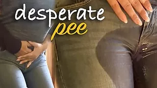 Jazmin couldn't hold it she pisses in her pants! Desperate Pee!