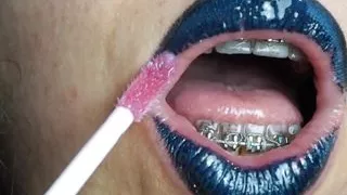 Gothic Dark Blue Lipstick and Glossy Lips