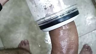 POV Big Uncut Cock Camilo Brown Using An Automatic Masturbation Toy To Get An Intense Cumshot Orgasm