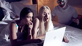 OH FUCK horror movie night leads to hot threesome sex