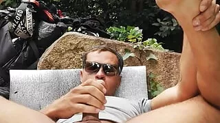 Teasing cock and ass in nature in different positions