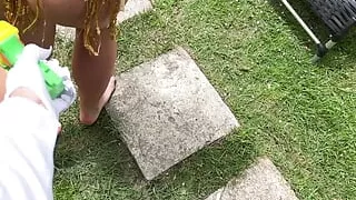 Hot Girl Visits Alien's House and Gets Fucked in the Garden by the Pool