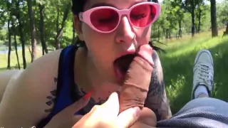Brunette Passionate Blowjob In The Forest - Facial Cumshot 5 Min