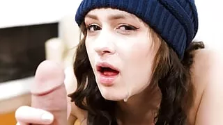 You Can Leave Your Hat On ! Hot Babe Sucking Dick