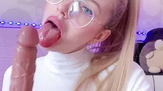 Deep Throat From a Sexy Blonde with Glasses