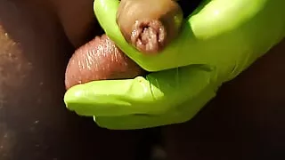 Jerk off my little foreskin cock in the laundry room