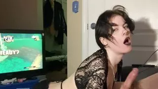 Video game edging, deep throating and riding as long as he stays alive