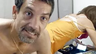 Fucking a Blonde French MILF, in A Pink and Yellow Satin Dress and Panties, Fucked Doggy Style and Facialized