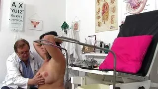 Cubby MILF with big natural tits secretly caught on her gyno exam