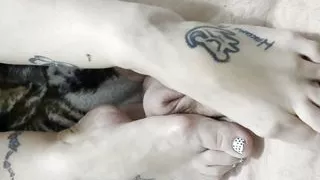 Blow job turned into a foot job