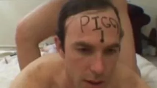 A Guy Brings a Brunette Home to Humiliate Him and Fuck Him with a Strapon