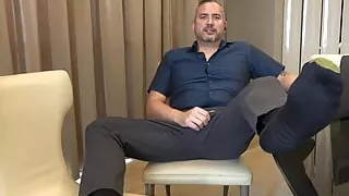 Boss in gold toes wanks uncut cock and gives you jerk off instructions in the office PREVIEW