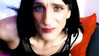 Trans Mistress LuvNuk69 is bored and depressed, she jerks her big cock and cums on her face