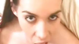 Skinny small tits brunette sucking his small cock like a pro