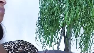 Big boobed Ebony chick swallows cum after hard pussy drilling action